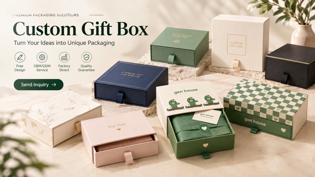 Custom printed rigid drawer gift box for brand merchandise packaging