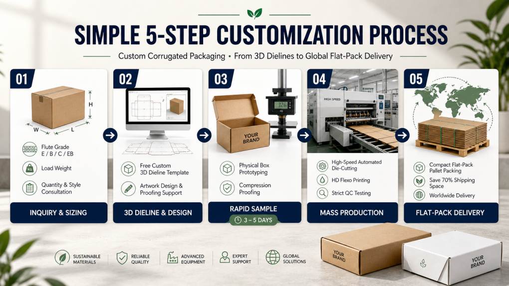 corrugated box 5-step OEM and ODM custom corrugated box packaging workflow